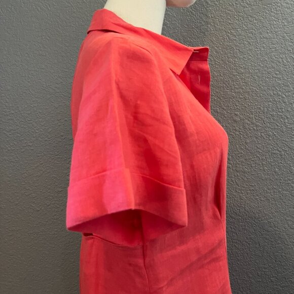 MAJE CUTOUT TWISTED BACK 100% LINEN MIDI BUTTON UP SHIRT DRESS in HIBISCUS  - 38 - Picture 13 of 15